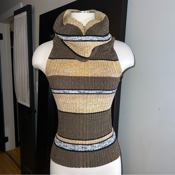 Free People Striped Knit Cowl Neck Top Blouse Off Shoulder Neutral XS - Picture 5 of 13